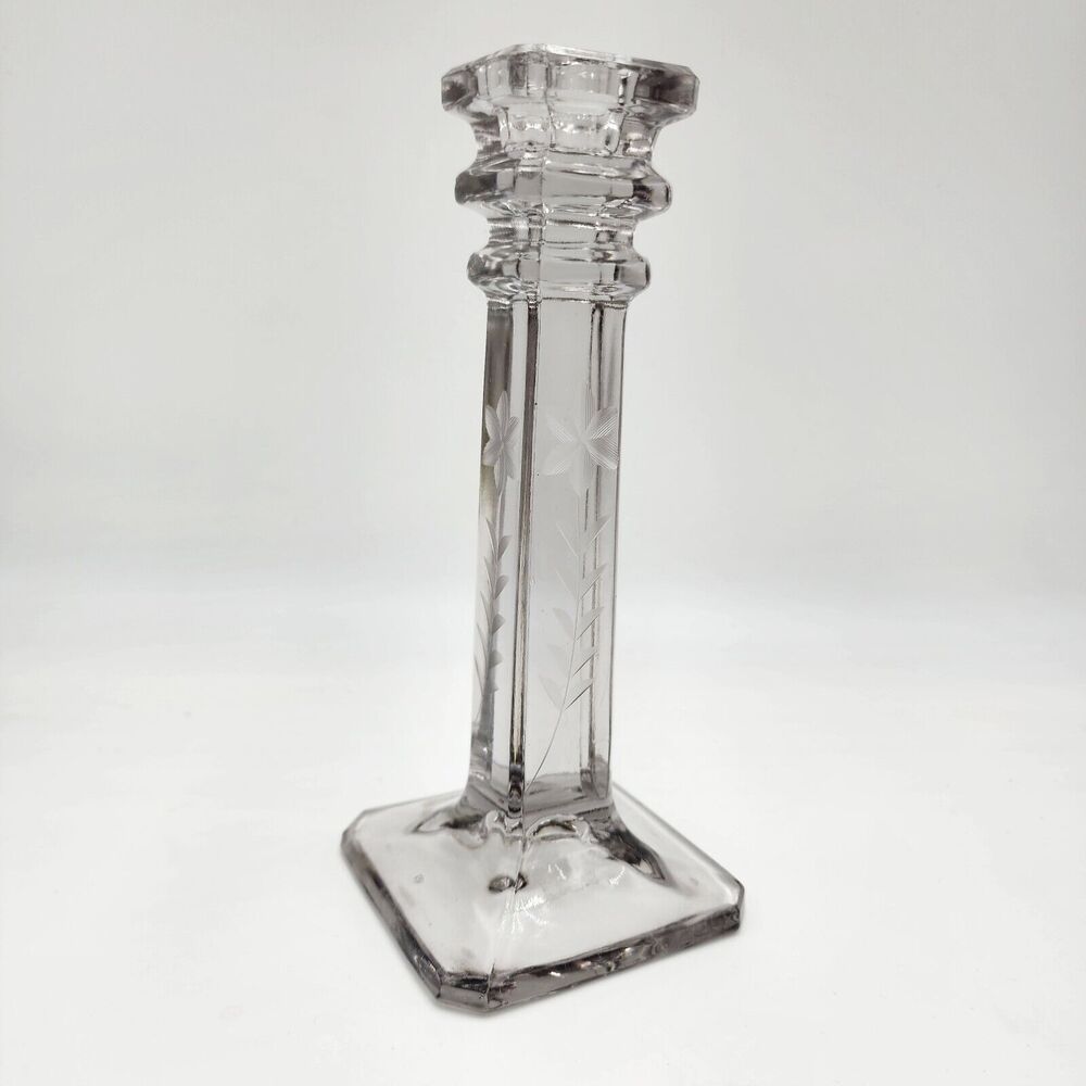 Vintage Westmoreland Glass Sun Purple Etched Flower Candle Stick Circa 1910-1930